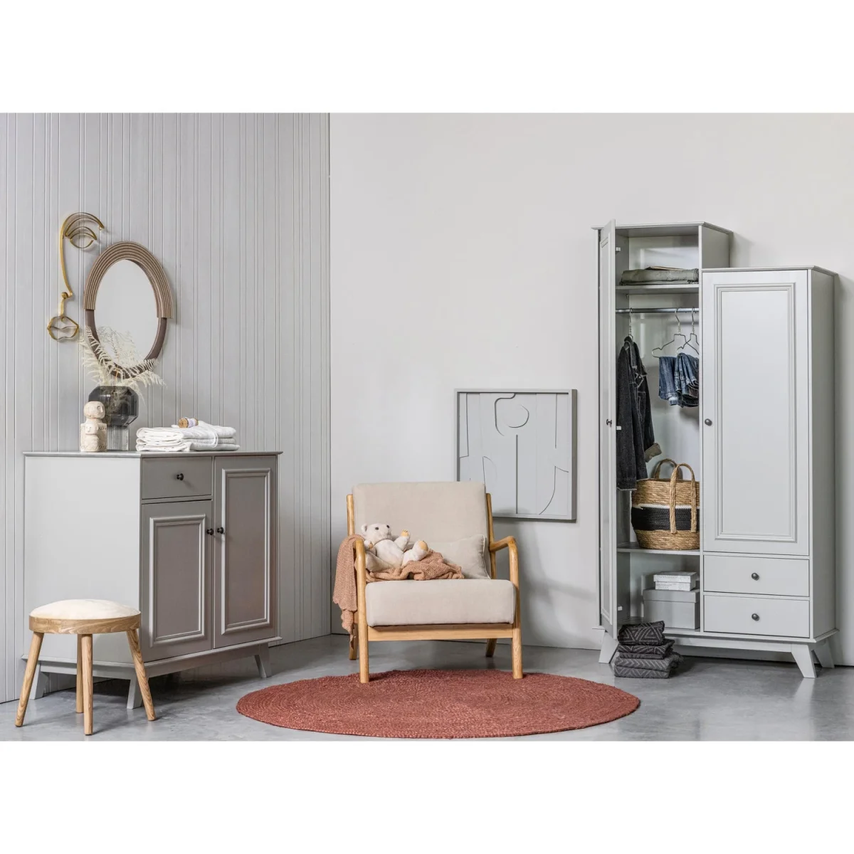 Woood Lily 2-deurs opbergkast met lade – grenen / clay - Afbeelding 4