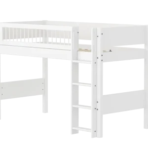 Flexa White Verhoogde halfhoogslaper m. rechte ladder – Crossbars