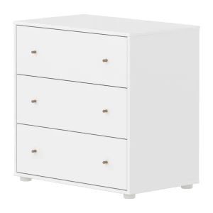Flexa Saga commode 3 lades met eiken knoppen – Wit