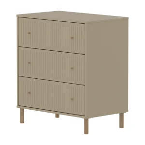 Flexa Saga commode 3 lades met eiken knoppen en poten – Oat grooves