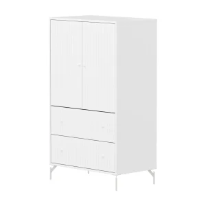 Flexa Saga kledingkast met lades en wit knoppen & poten – Wit grooves