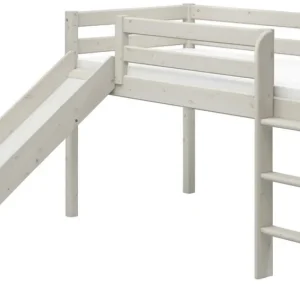 Flexa Classic halfhoogslaper m. rechte ladder en glijbaan 90×200 whitewash