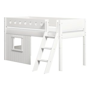 Flexa White boomhut halfhoogslaper schuine ladder – wit