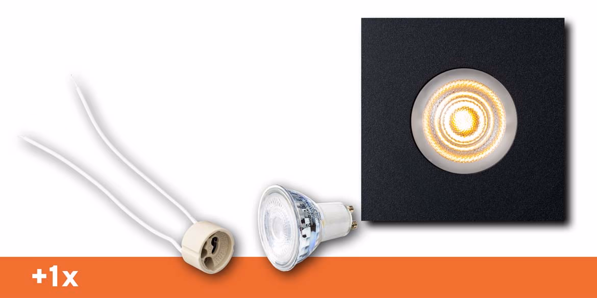 <b>SET 1 SPOT</b> B DUTCH LED inbouwspot badkamer / veranda, Square Essential IP44 Matt Black (85x85x30mm)incl. LED GU10 lichtbron en fitting.