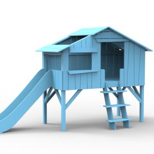 Mathy by Bols boomhut halfhoogslaper met glijbaan 90×190 – azur blauw