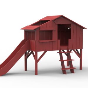 Mathy by Bols boomhut halfhoogslaper met glijbaan 90×190 – marsala