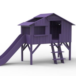 Mathy by Bols boomhut halfhoogslaper met glijbaan 90×190 – cuberdon violet