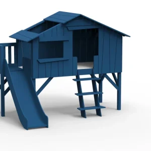 Mathy by Bols boomhut halfhoogslaper met platform en glijbaan 90×190 – atlantisch blauw