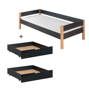 Infanskids Color bedbank met opberglades 90×200 – antraciet / naturel