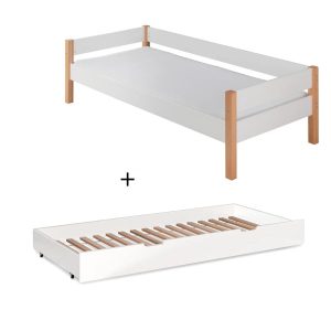 Infanskids Color bedbank met onderschuifbed 90×200 – wit / naturel