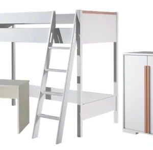 Vipack London hoogslaper met bureau, ladeblok en kast – wit