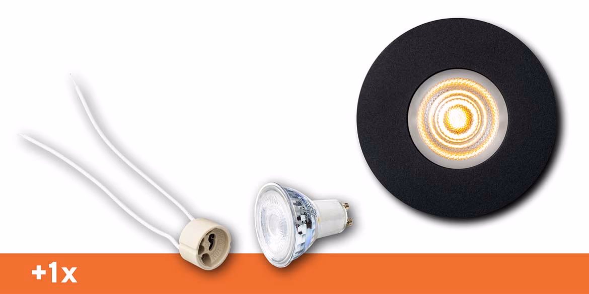 <b>SET 1 SPOT</b> B DUTCH LED inbouwspot badkamer / veranda, Round Essential IP44 Matt Black (diameter 85 mm x hoogte 30 mm)incl. LED GU10 lichtbron en fitting.