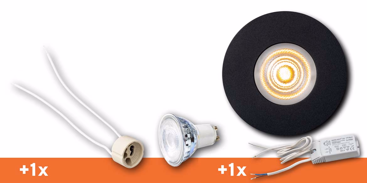 <b>SET 1 SPOT</b> B DUTCH LED inbouwspot badkamer / veranda, Round Essential IP65 Matt Black (diameter 85 mm x hoogte 30 mm)incl. LED MR16 (GU5.3) lichtbron, fitting en driver.