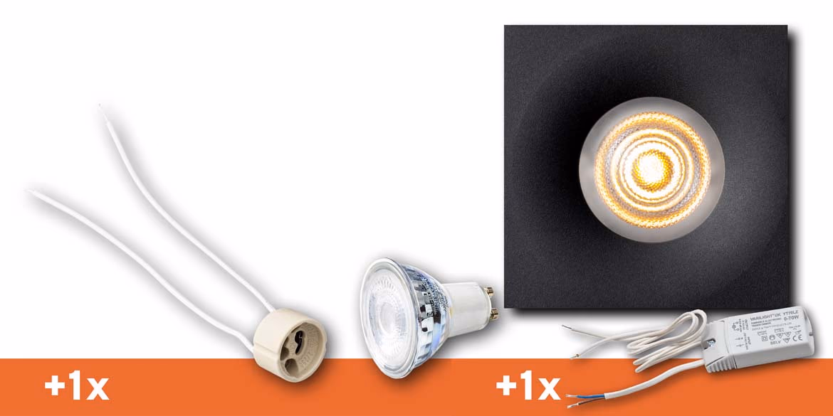 <b>SET 1 SPOT</b> B DUTCH LED inbouwspot badkamer / veranda, Rounded Square Essential IP65 Coffered Matt Black (85x85x50mm)incl. LED MR16 (GU5.3) lichtbron, fitting en driver.