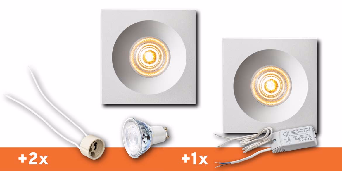 <b>SET 2 SPOTS</b> B DUTCH LED inbouwspot badkamer / veranda, Rounded Square Essential IP65 Recessed Matt White (86x86x45mm)incl. LED MR16 (GU5.3) lichtbronnen, fittingen en driver.
