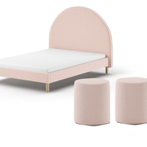 Vipack Moon bed 140×200 + 2 nachtkastjes boucle roze