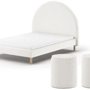 Vipack Moon bed 140×200 + 2 nachtkastjes boucle wit