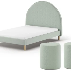 Vipack Moon bed 140×200 + 2 nachtkastjes boucle groen