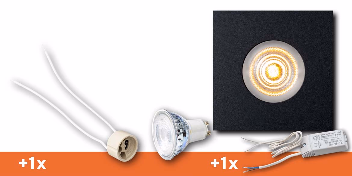 <b>SET 1 SPOT</b> B DUTCH LED inbouwspot badkamer / veranda, Square Essential IP65 Matt Black (85x85x30mm)incl. LED MR16 (GU5.3) lichtbron, fitting en driver.