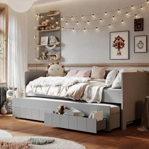 Pinio Calmo bedbank met lades en logeerbed 90×200 – grijs