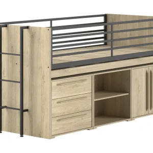 Vipack Sam halfhoogslaper met opbergruimte en bureau – eiken