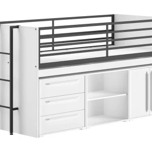 Vipack Sam halfhoogslaper met opbergruimte en bureau – wit