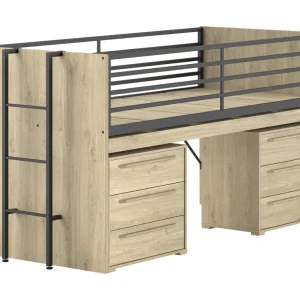 Vipack Sam halfhoogslaper met 2 ladekasten en bureau – eiken