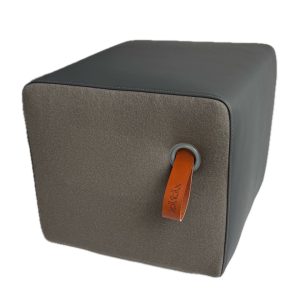 Poef antraciet leer en wol