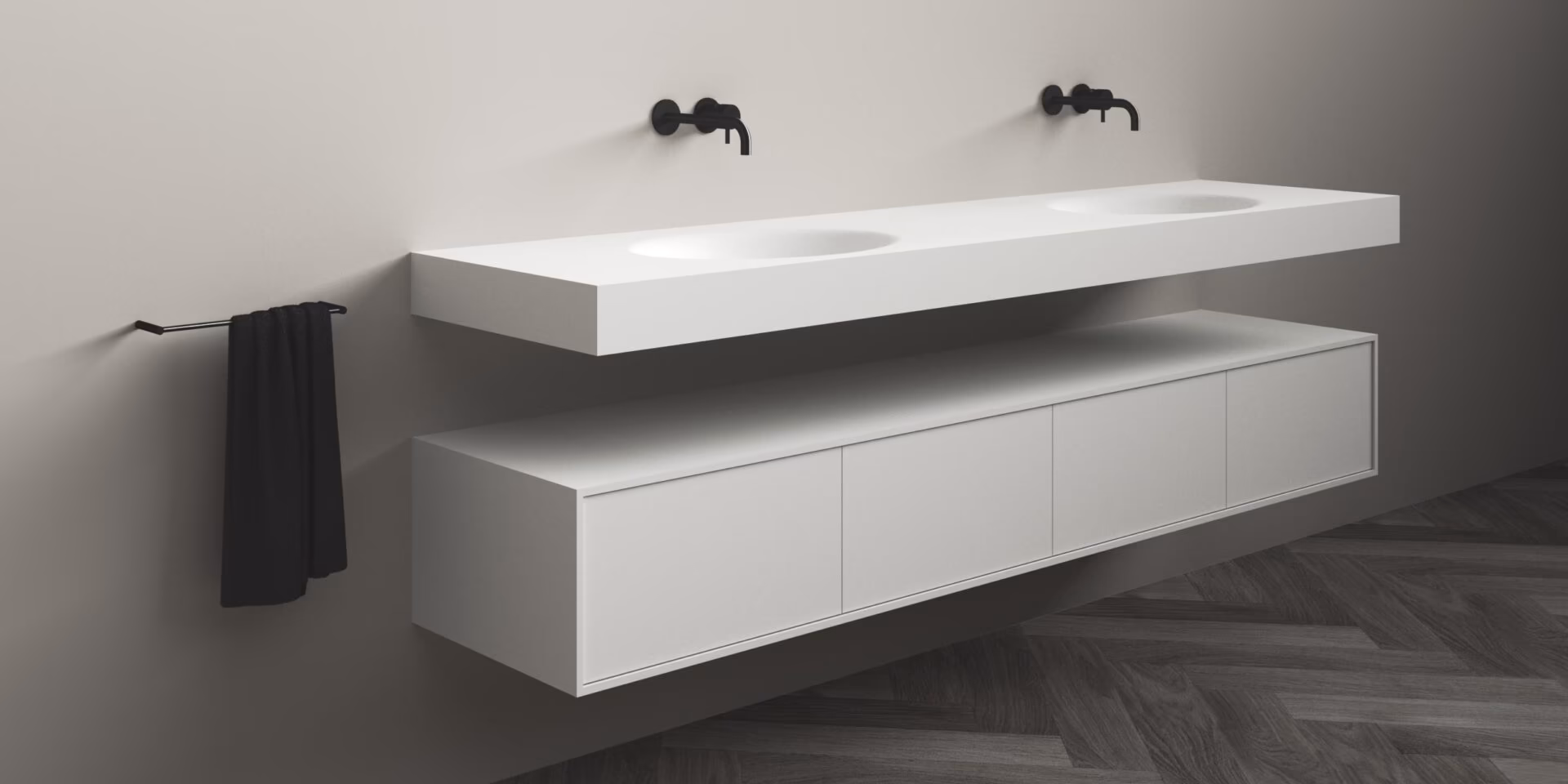 B DUTCH Siena Badkamermeubel 2200, 220 cm, Solid Surface Corian