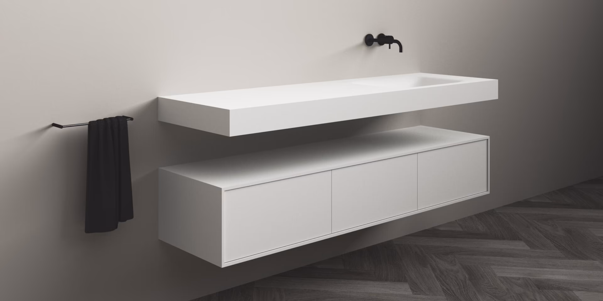 B DUTCH Siena Badkamermeubel 1800, 180 cm, Solid Surface Corian