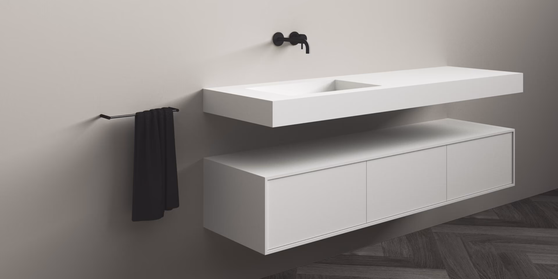 B DUTCH Siena Badkamermeubel 1700, 170 cm, Solid Surface Corian
