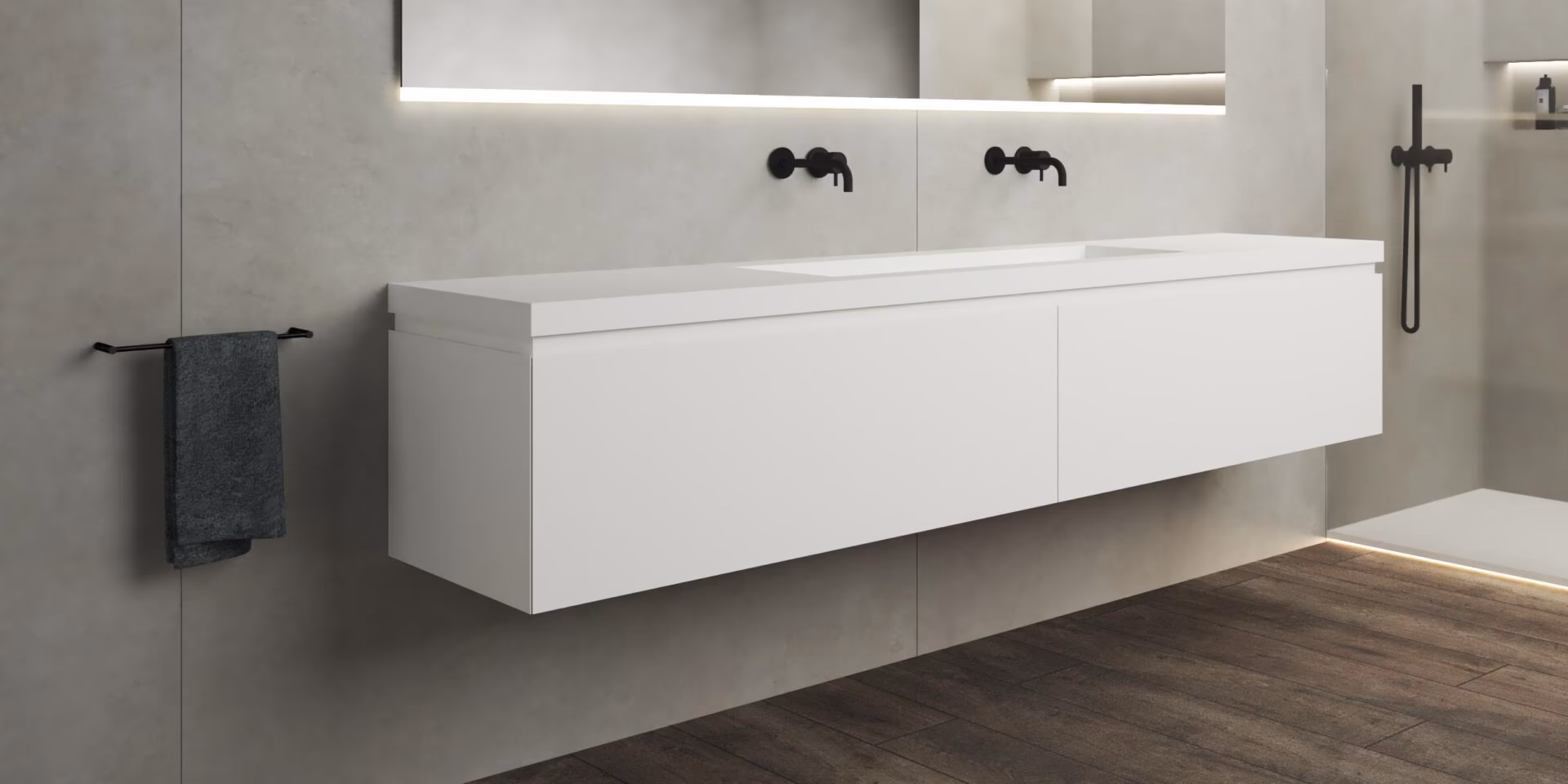 B DUTCH Sorrento Badkamermeubel 2400, 240 cm, Solid Surface Corian