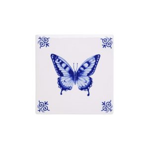 Heinen Delfts Blauw tegel vlinder