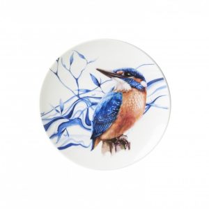 Heinen Delfts Blauw bord ijsvogel