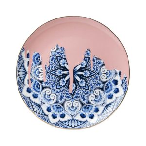 Heinen Delfts Blauw bord mandala roze