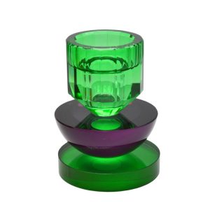 Kandelaar crystal glass groen paars