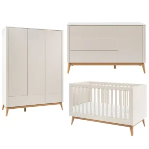 Pinio Seth 3-delige meegroeikamer met grote commode & 3-deurskast – champagne